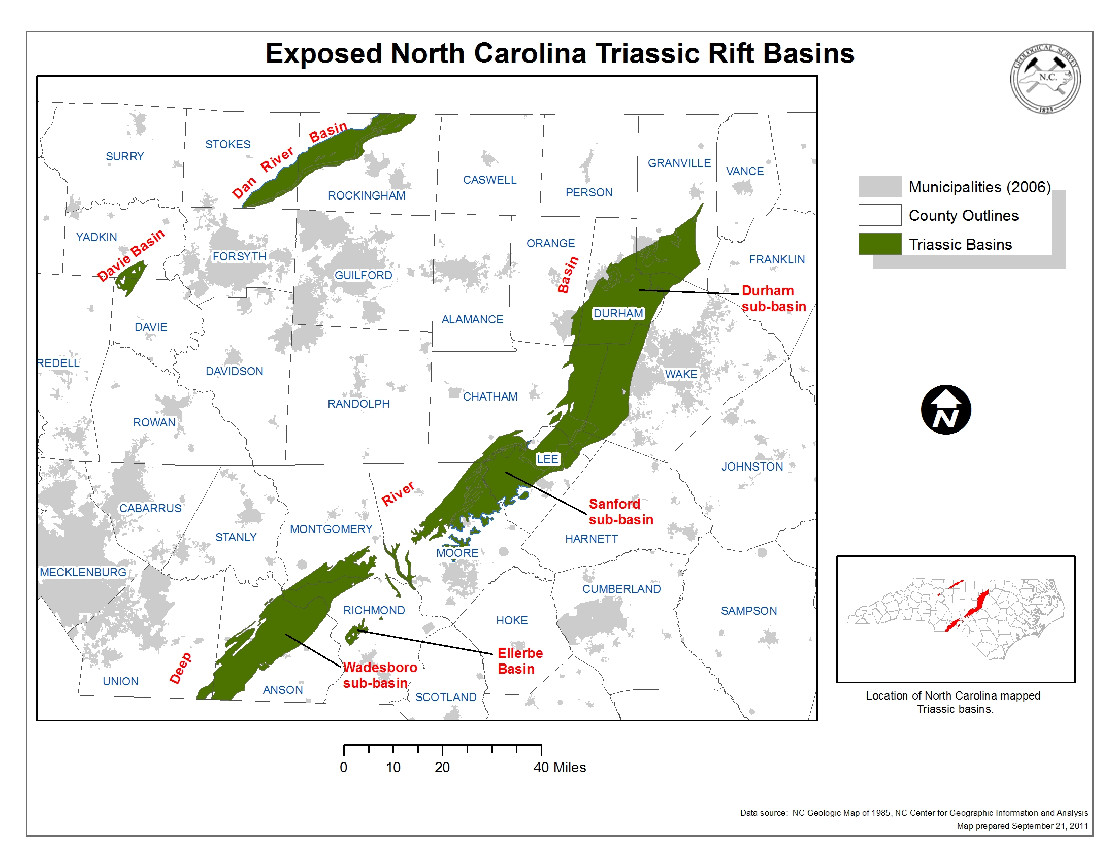 North Carolina, Triassic Basin, shale, Sanford, Deep River Basin, Lee County, NCGS, USGS