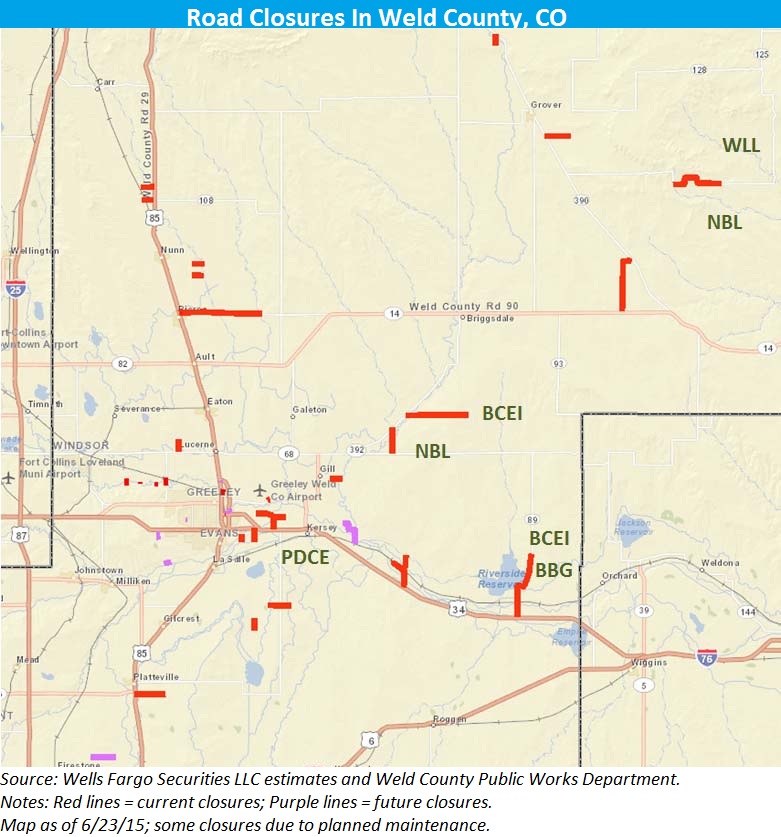 Weld County, Colorado, rain, flooding, oil, gas, road closures, map