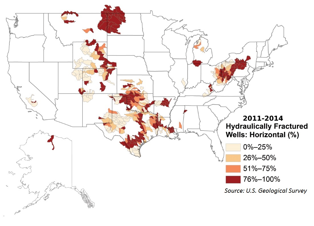 Hydraulically fractured, fracking, horizontal, USGS, study, map