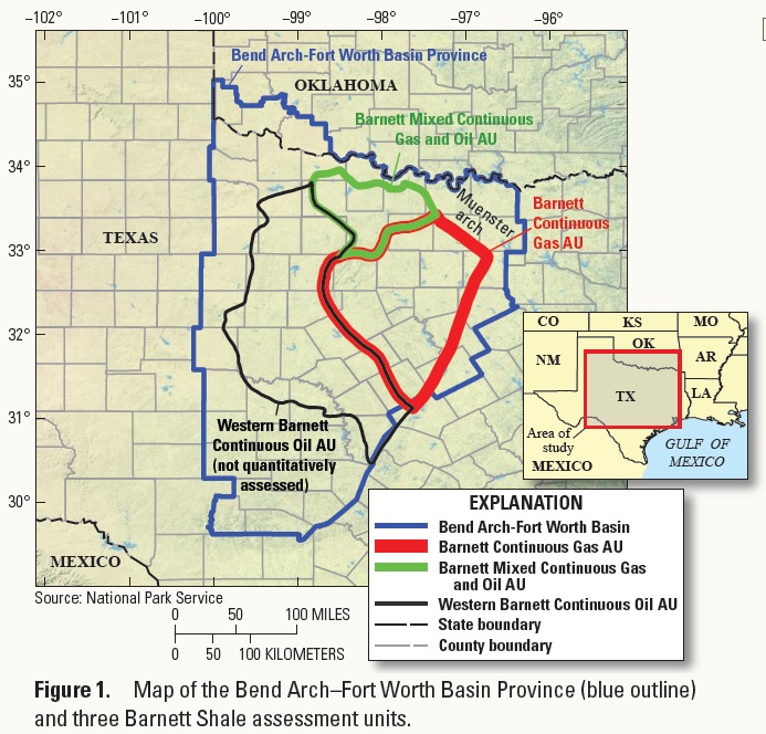 Barnett, shale, map