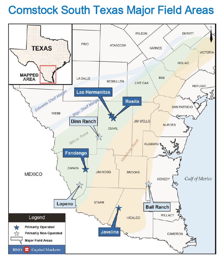 Comstock, Resources, South, Texas, major, field, areas, map, BMO