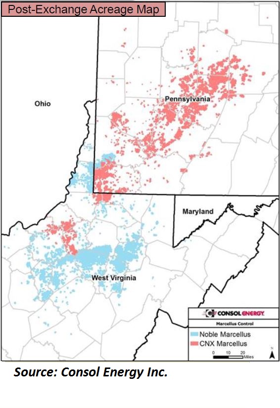 Consol Energy, Noble Energy, post exchange, acreage map, Marcellus, shale, West Virginia, Pennsylvania, Utica