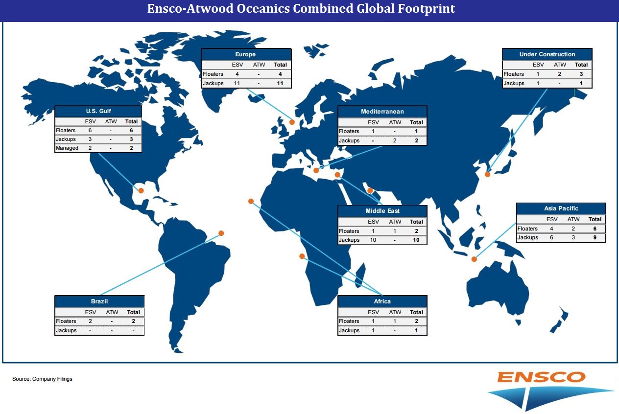Ensco Atwood Oceanics Merger Global Footprint Map