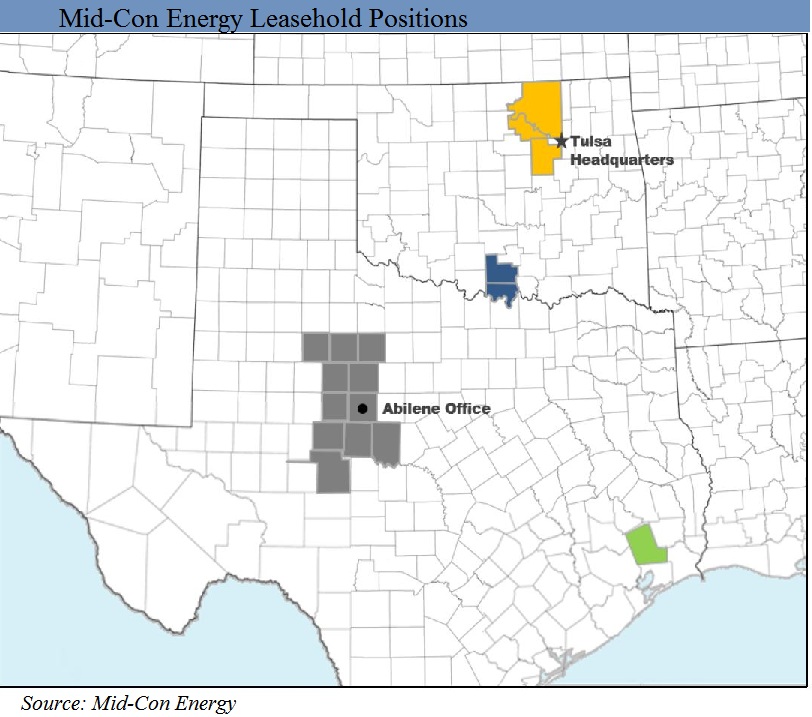 Mid-Con Energy Leasehold Positions Map