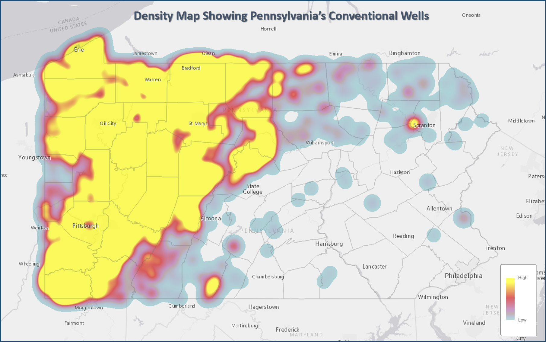 Density Map Showing Pennsylvania’s Conventional Wells