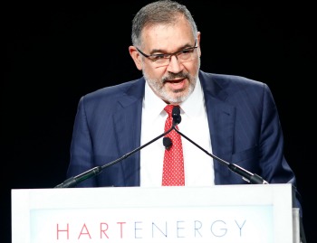 Mark Sooby speaking at Hart Energy’s DUG Permian Basin conference and exhibition in Fort Worth, Texas, on May 22. (Source: Hart Energy)