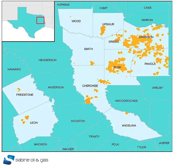 Sabine Oil & Gas East Texas Shale Gas Project Map (Source: Sabine Oil & Gas Corp.)