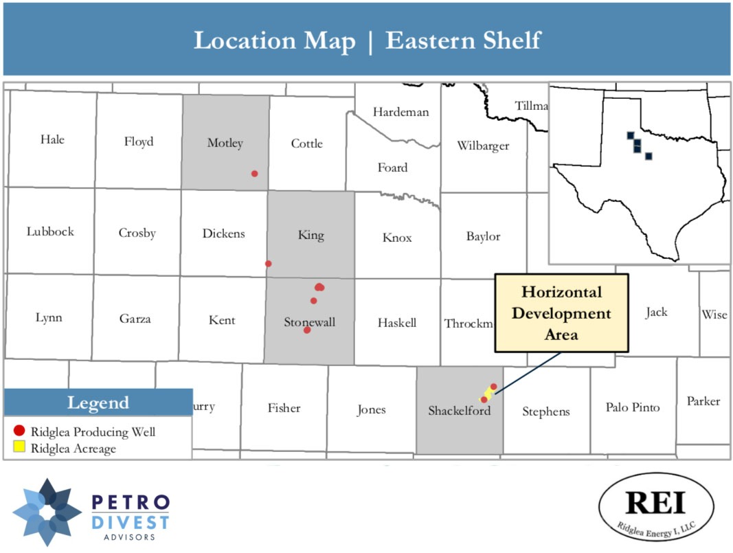 Ridglea Energy Texas Eastern Shelf Location Map (Source: PetroDivest Advisors)