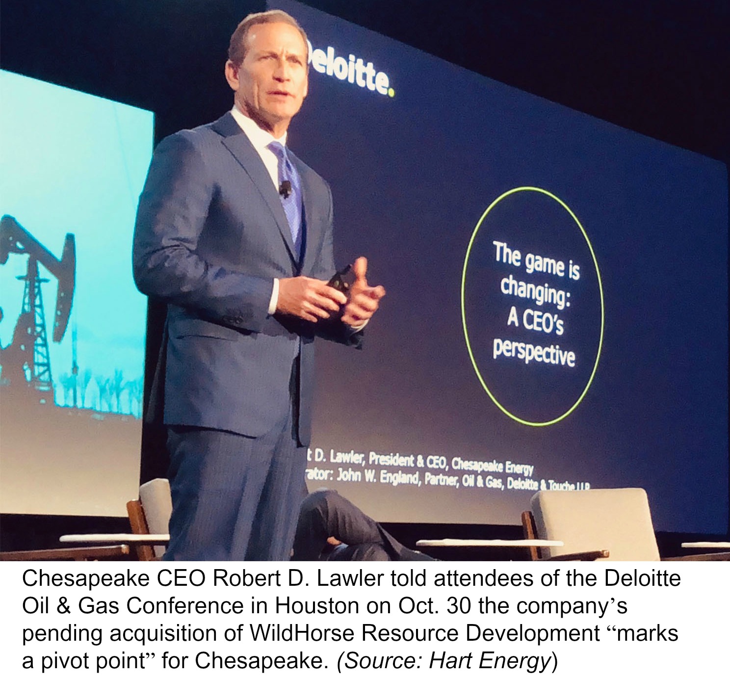 Chesapeake CEO Robert D. Lawler told attendees of the Deloitte Oil & Gas Conference in Houston on Oct. 30 the company’s pending acquisition of WildHorse Resource Development “marks a pivot point” for Chesapeake. (Source: Hart Energy)
