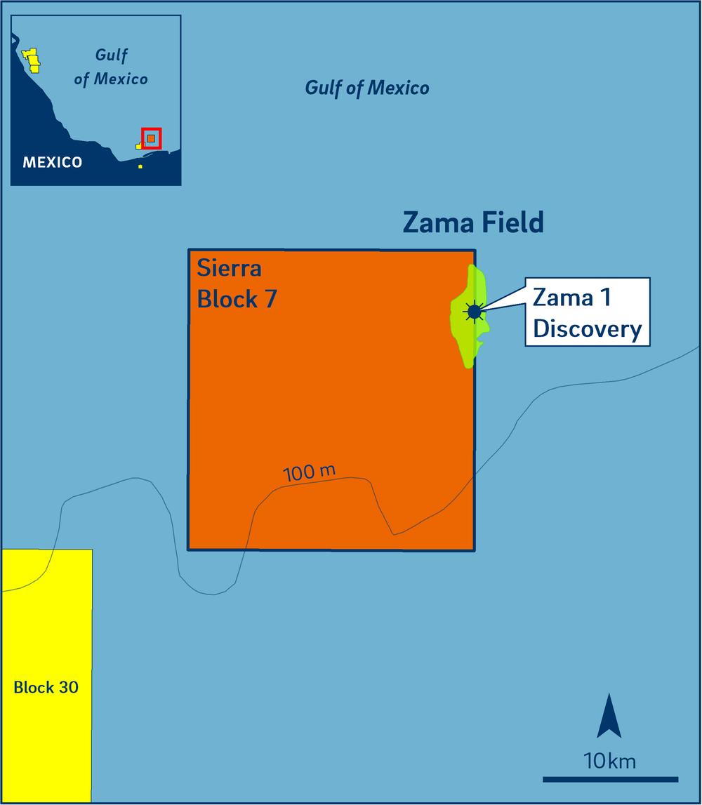 Sierra holds a 40% nonoperated working interest in Block 7, containing a significant part of Zama. (Source: DEA Deutsche Erdoel AG)