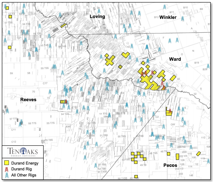 Durand Energy Delaware Basin Minerals Asset Map (Source: TenOaks Energy Advisors)
