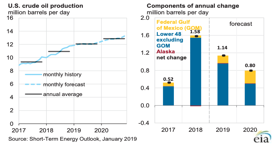 U.S. Crude Oil Production (Source: EIA Short Term Energy Outlook, January 2019)