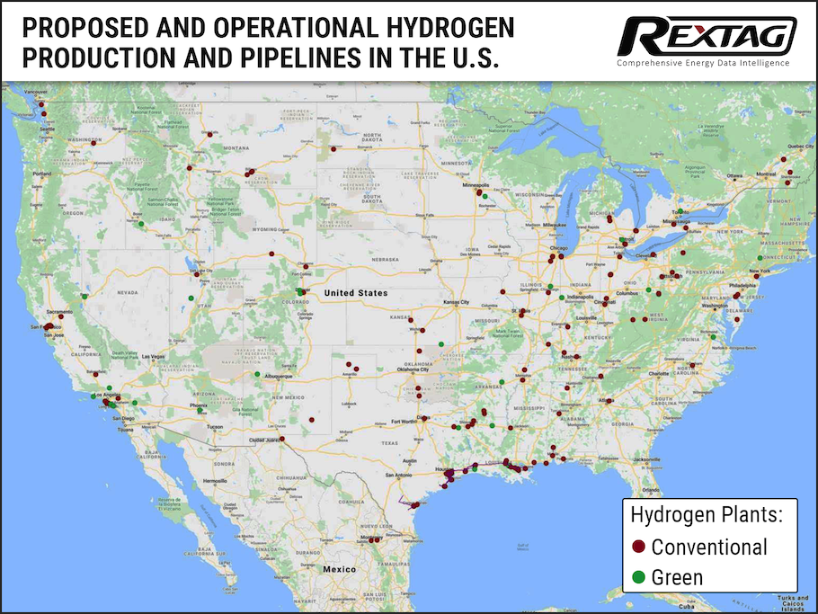 hydrogen production and pipelines in the US