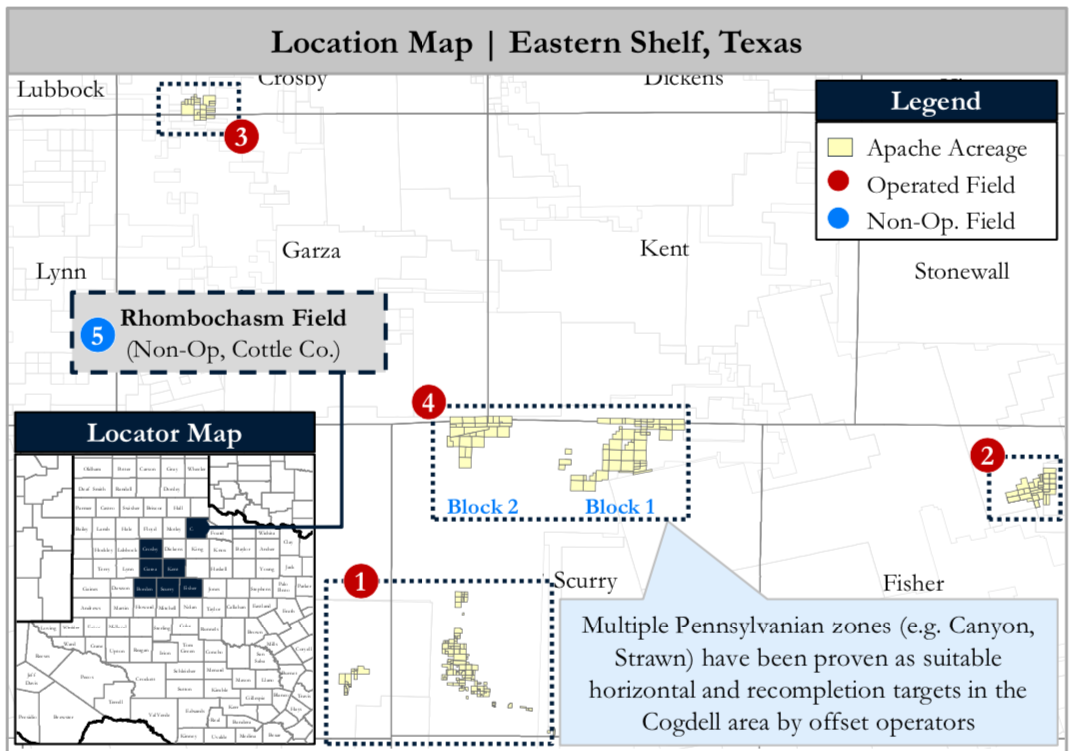 Apache Permian Basin Eastern Shelf Exit Asset Map (Source: Detring Energy Advisors)
