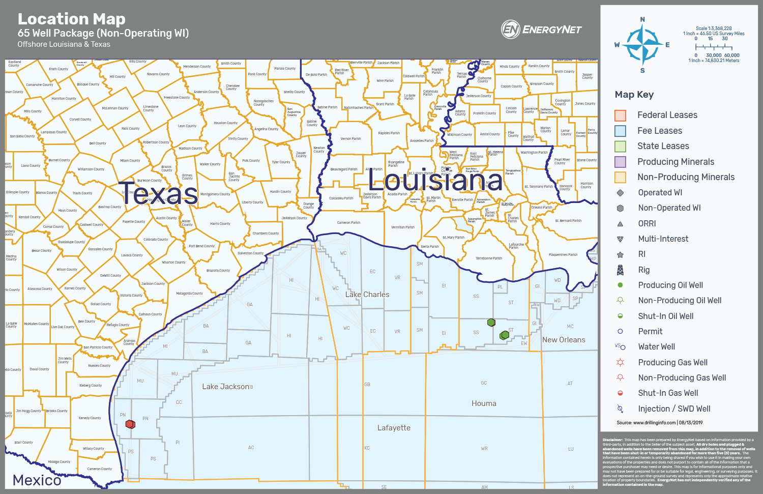 Apache US Gulf Of Mexico Nonop Package Offshore Louisiana, Texas Asset Map (Source: EnergyNet)