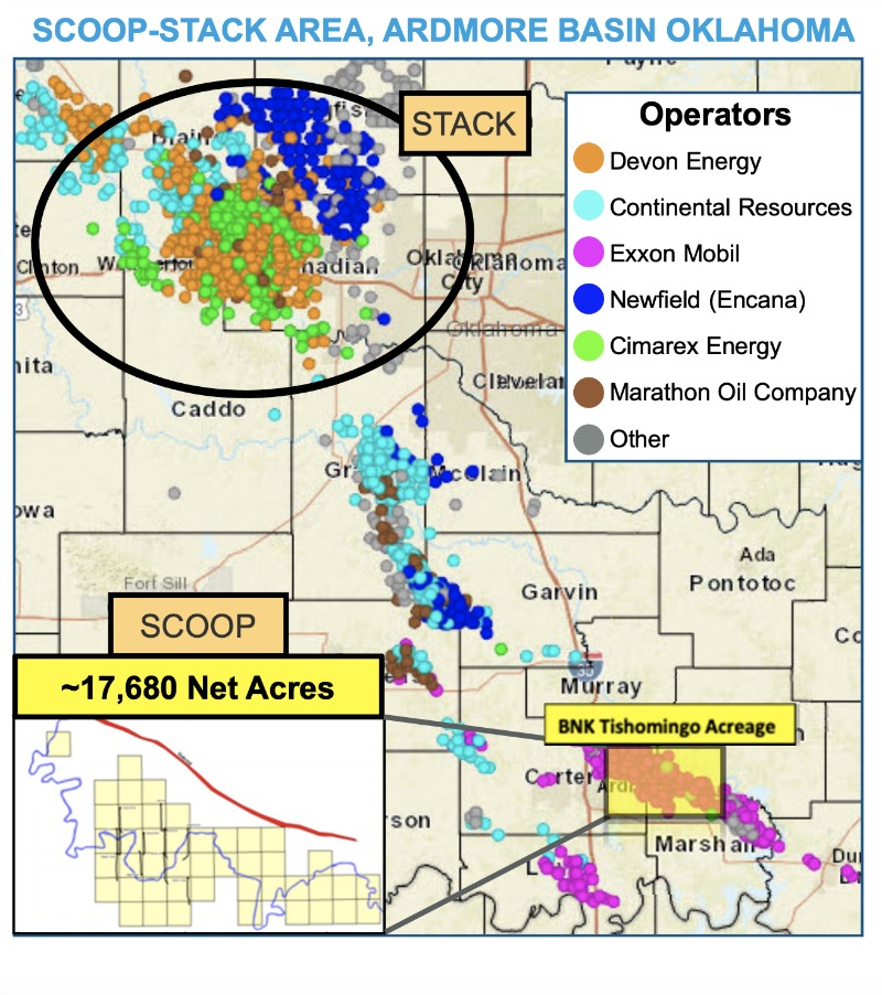 BNK Petroleum Oklahoma Scoop Asset Map (Source: Macquarie Capital Markets Canada Ltd.)