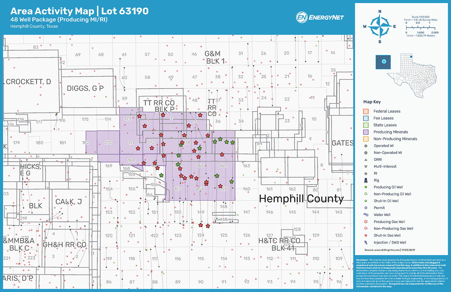 Caddo Minerals Texas Panhandle Hemphill County Royalty Package Asset Map (Source: EnergyNet)
