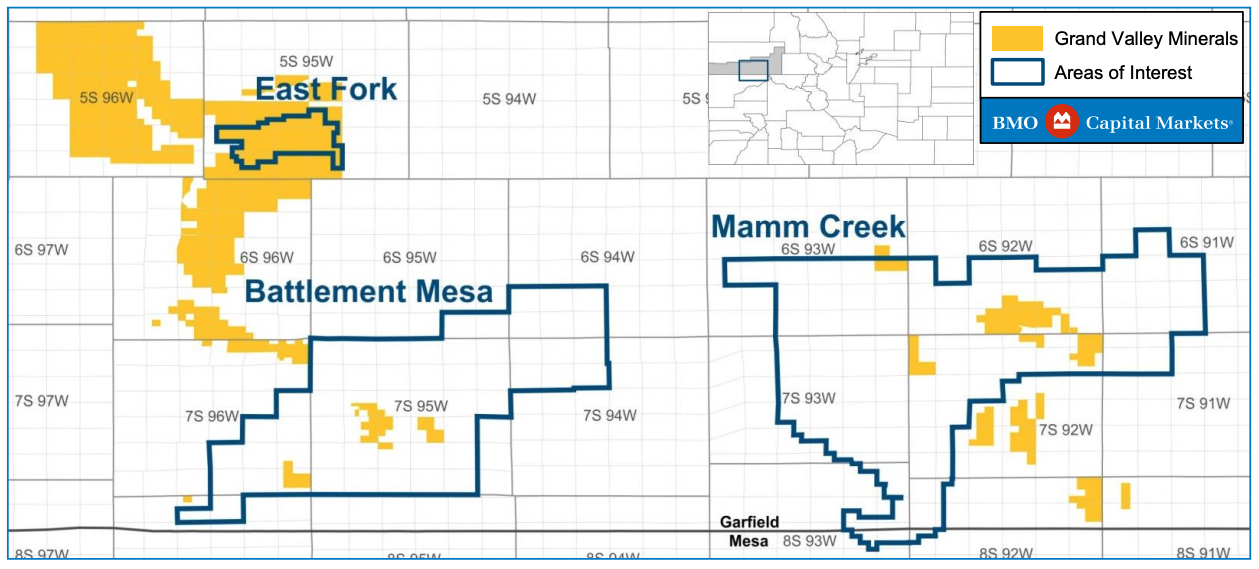 Caerus Piceance Basin Minerals Asset Map (Source: BMO Capital Markets Corp.)