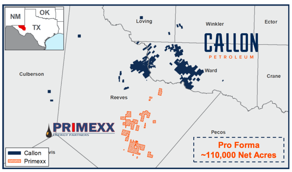 Callon Petroleum Delaware Basin Asset Map Pro-forma Primexx Acquisition
