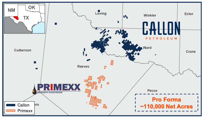 Callon Petroleum Delaware Basin Pro Forma Primexx Acquisition Acreage Map