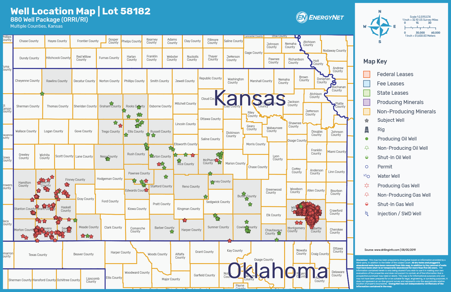 Cascade Acquisition Partners 880-Well Package Various Kansas Counties Asset Map (Source: EnergyNet)