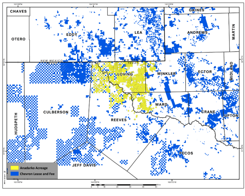 Chevron, Anadarko Petroleum Combined Delaware Basin Position (Source: Chevron Corp. Presentation April 2019)