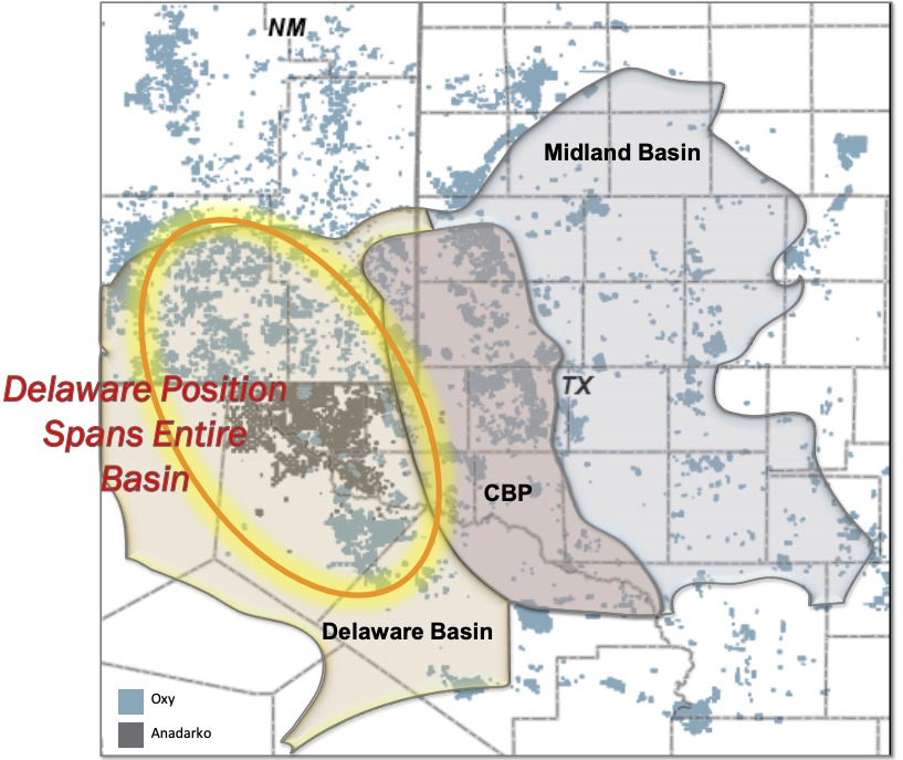 Combined Occidental, Anadarko Petroleum Permian Basin Asset Map (Source: Occidental Petroleum Corp. April 2019 Investor Presentation)