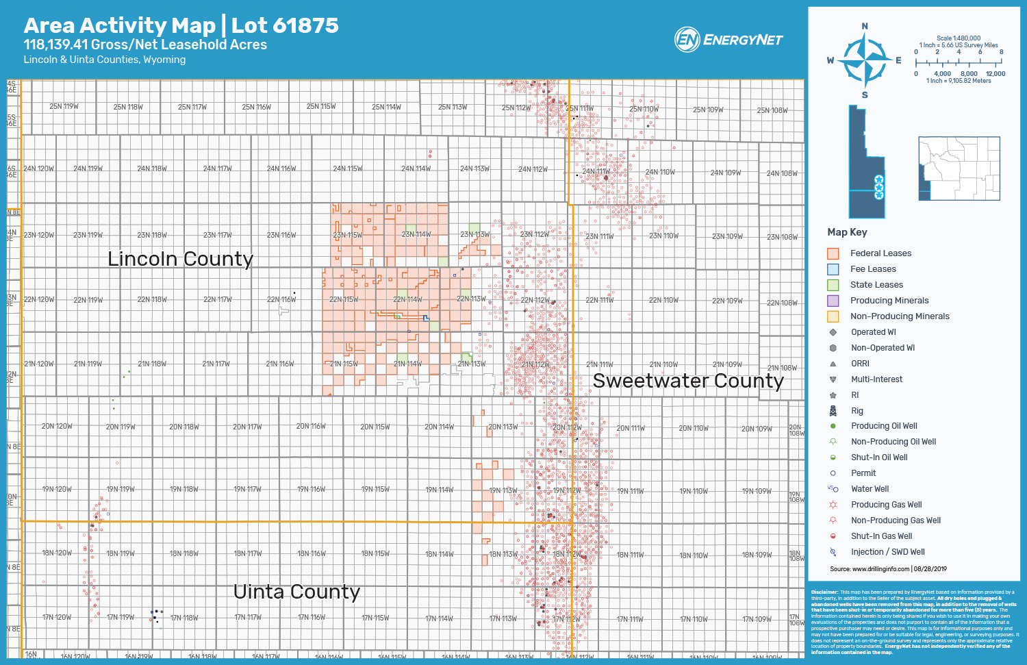 ConocoPhillips Green River Basin Leasehold Asset Map Lincoln and Uinta Counties, Wyoming (Source: EnergyNet)