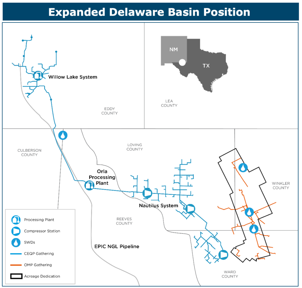 Crestwood Equity Partners Oasis Midstream Acquisition Presentation - Expanded Delaware Basin Position Map