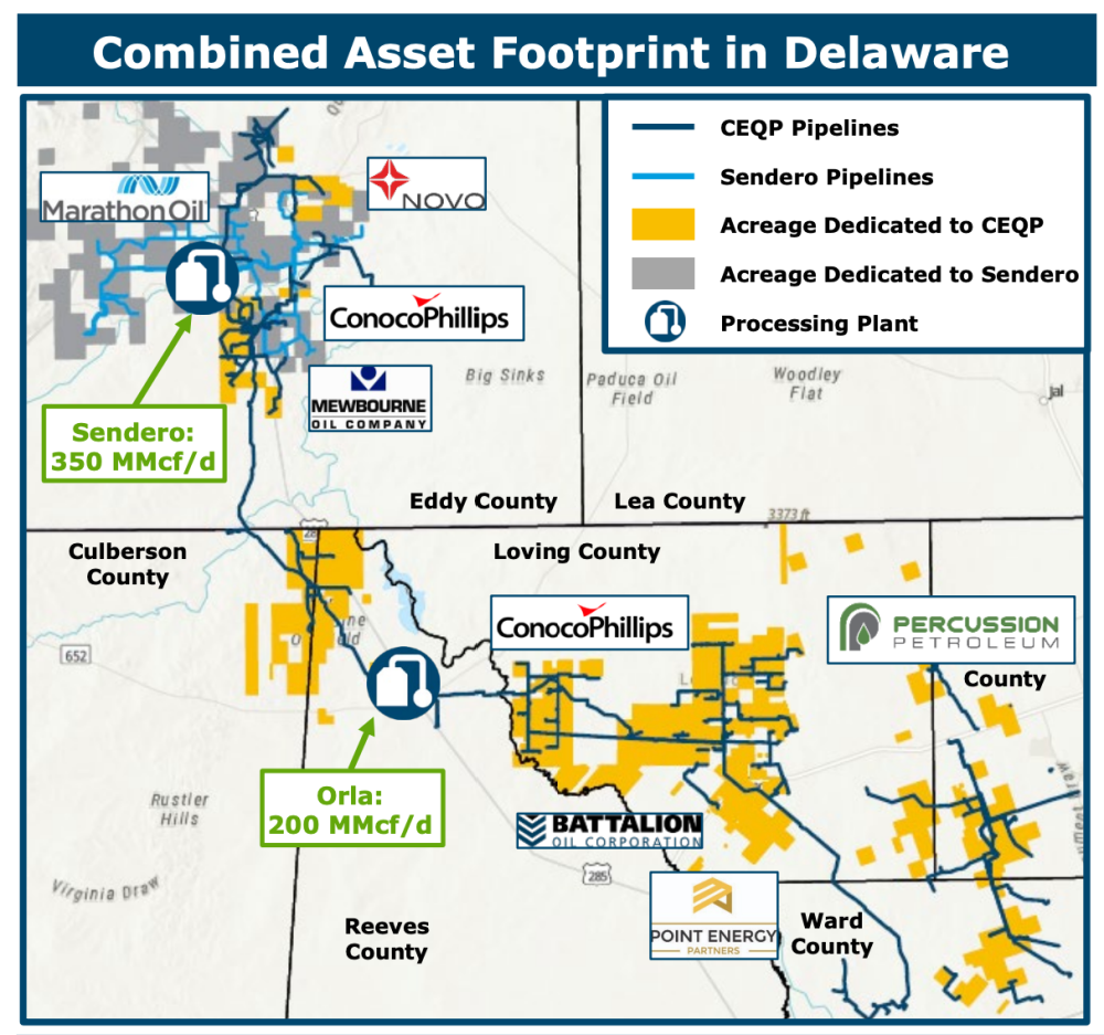 Crestwood Sendero Midstream Partners Acquisition Delaware Basin Asset Map