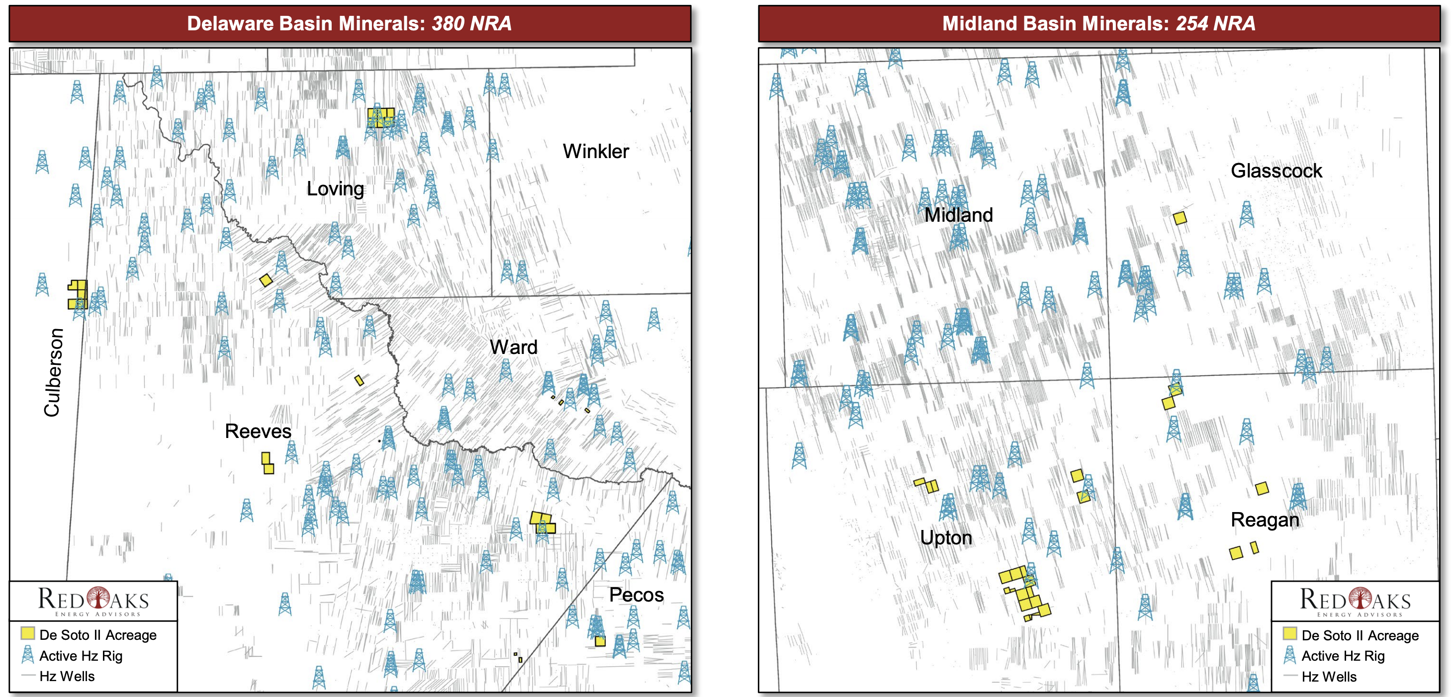 De Soto Royalty Delaware, Midland Basin Minerals Asset Map (Source: RedOaks Energy Advisors)