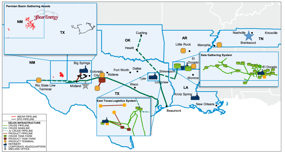 Delek Logistics, 3Bear Energy Integrated Company Asset Map