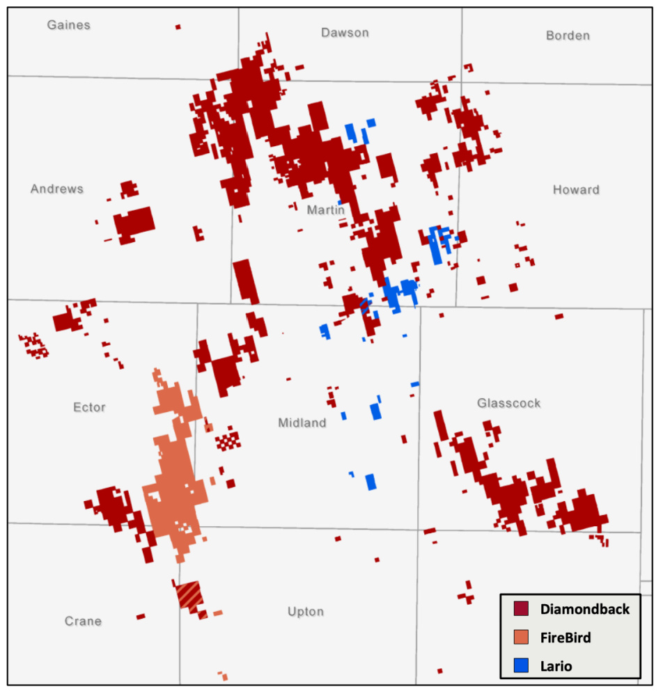 Diamondback Energy pro forma Midland basin acreage map investor presentation