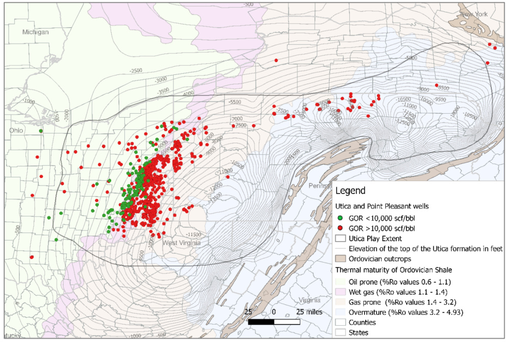 EIA Map: Initial gas-oil ratios of Utica Play wells