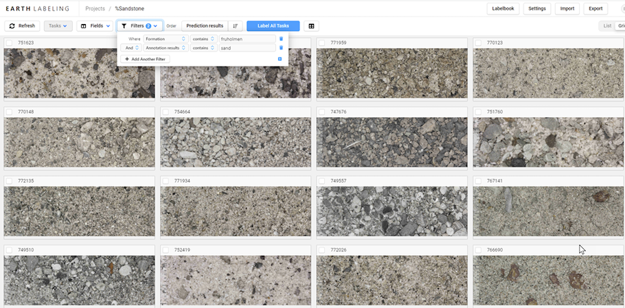 Digital images of cuttings samples during the labelling process