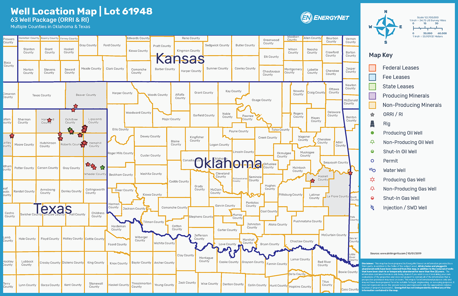 Edgewater Royalty Oklahoma, Texas Asset Map (Source: EnergyNet)