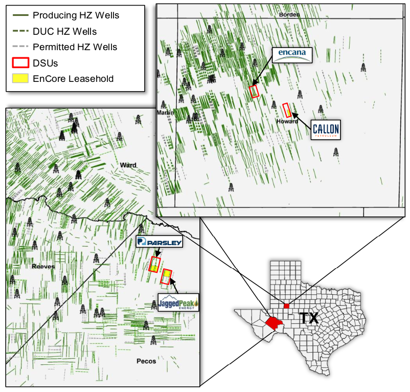 EnCore Permian Leasehold Map Howard And Pecos Counties, Texas (Source: Eagle River Energy Advisors LLC)
