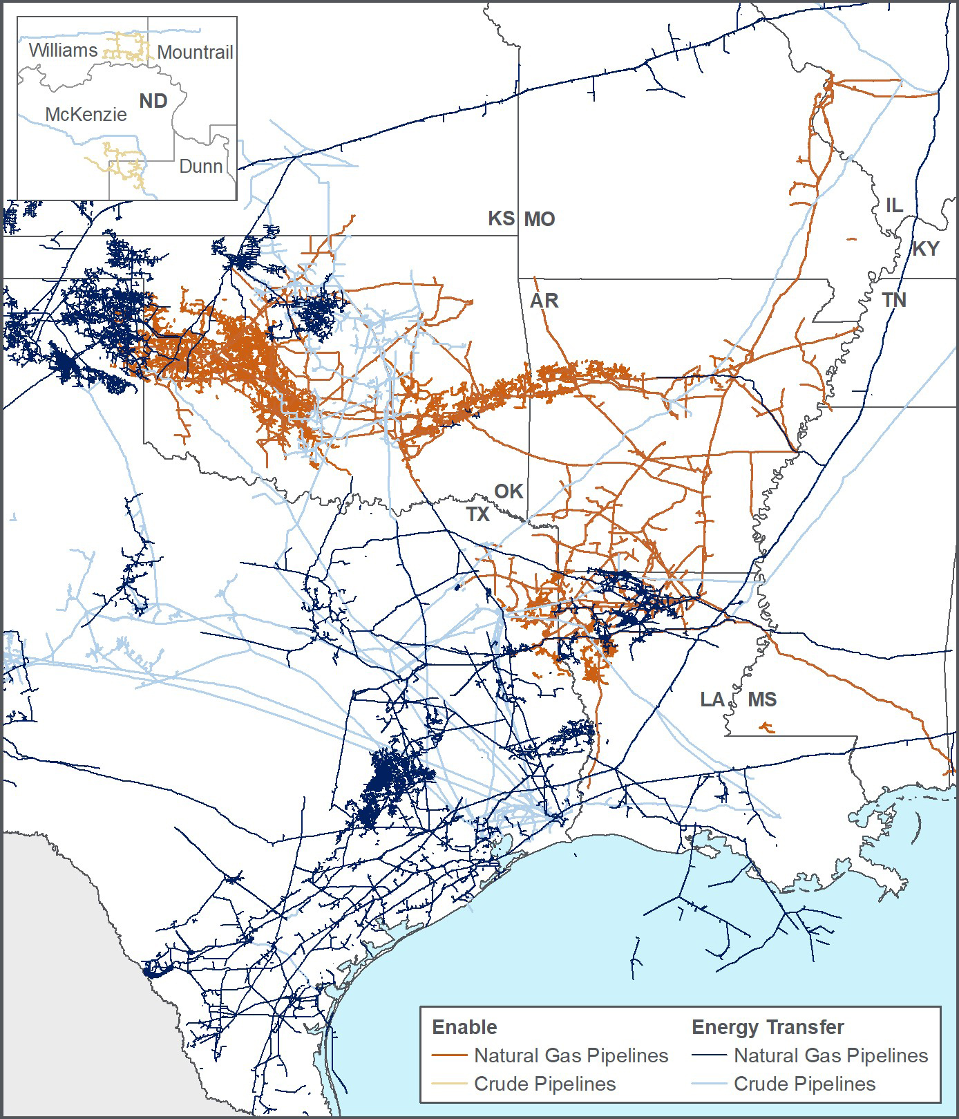 Energy Transfer, Enable Midstream Partners Combined Footprint Asset Map (Source: Business Wire)