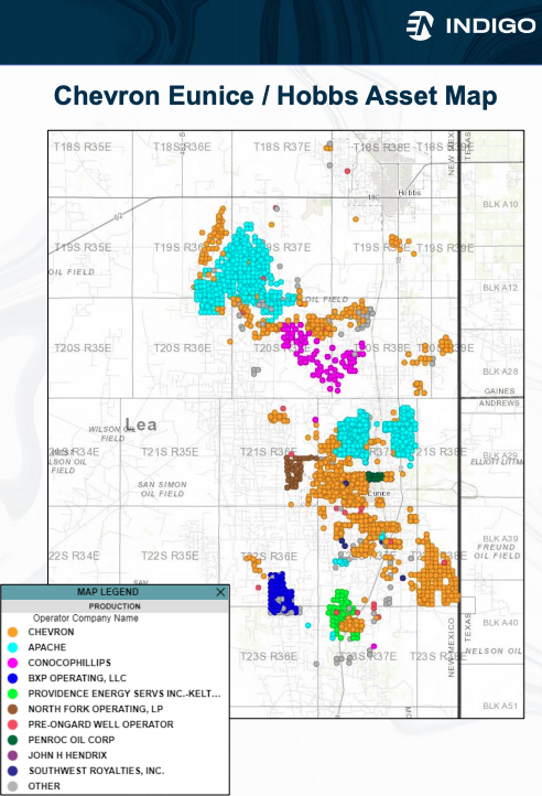 EnergyNet Indigo Marketed Map - Chevron Permian Central Basin Platform Eunice Hobbs Asset