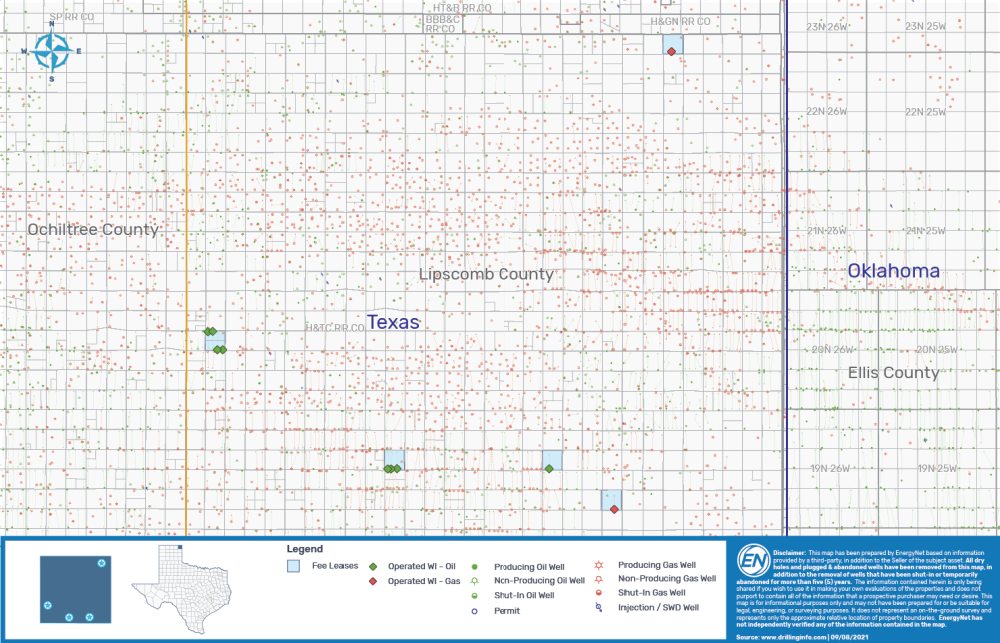 EnergyNet Marketed Map - Continental Resources Operated Texas Panhandle Oklahoma Well Packages - Lot 83982 Map 1