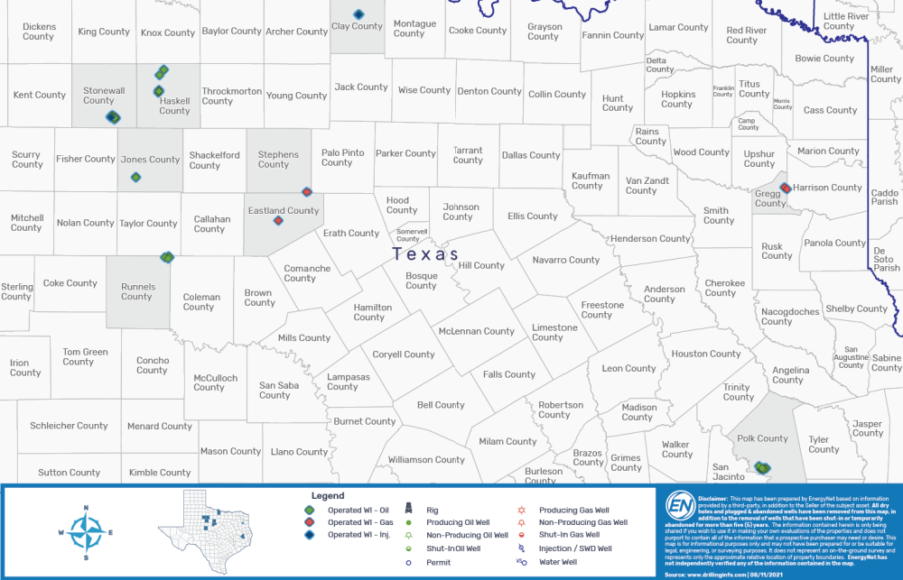 EnergyNet Marketed Map - Foundation Energy Management Well Package Various Texas Counties