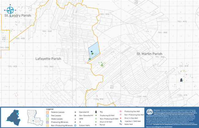 EnergyNet Marketed Map - Kaiser-Francis Oil Well Package - Lafayette Parish - Louisiana