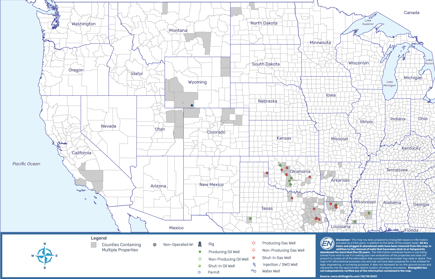 Marketed: Samson Resources Nonop, Royalty Package Across Multiple States Map