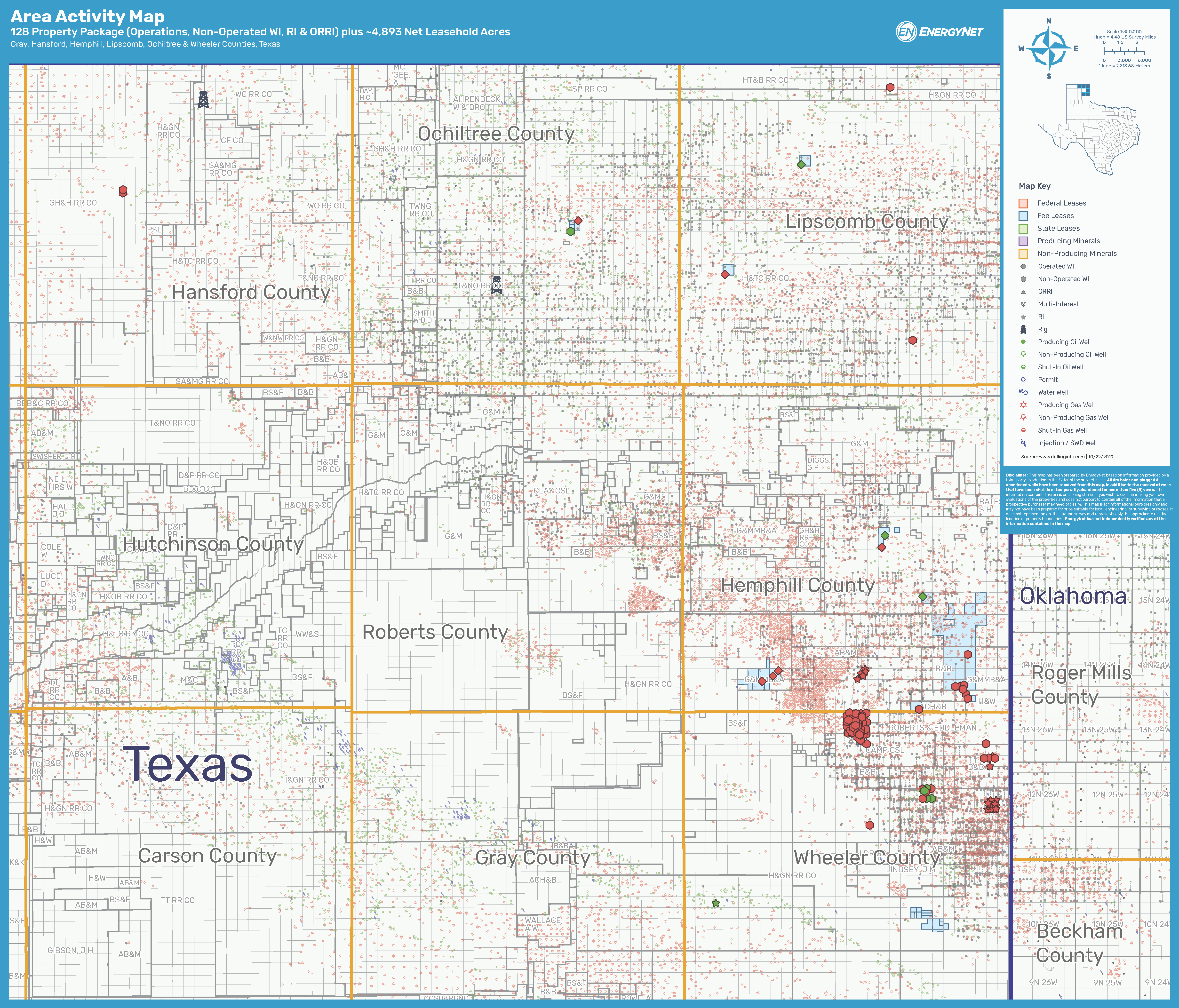 Grizzly Energy Anadarko Basin Northwest Texas Asset Map, Gray, Hansford, Hemphill, Lipscomb, Ochiltree and Wheeler Counties (Source: EnergyNet)