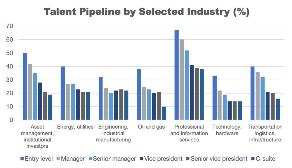 Hart Energy - Oil and Gas Investor July 2022 - Outstanding in Her Oil Field - Talent Pipeline by Selected Industry McKinsey and Co Graph