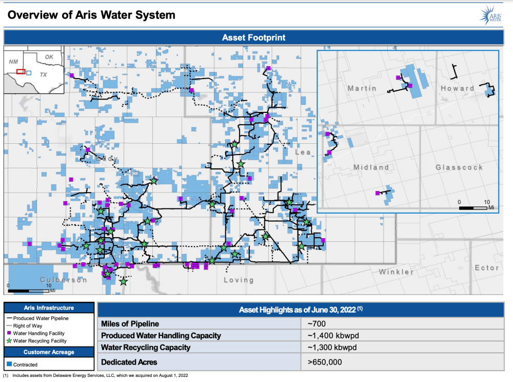 Hart Energy August 2022 - Aris Water Solutions Delaware Energy Assets Acquisition - Earnings Presentation Overview of Asset Footprint map