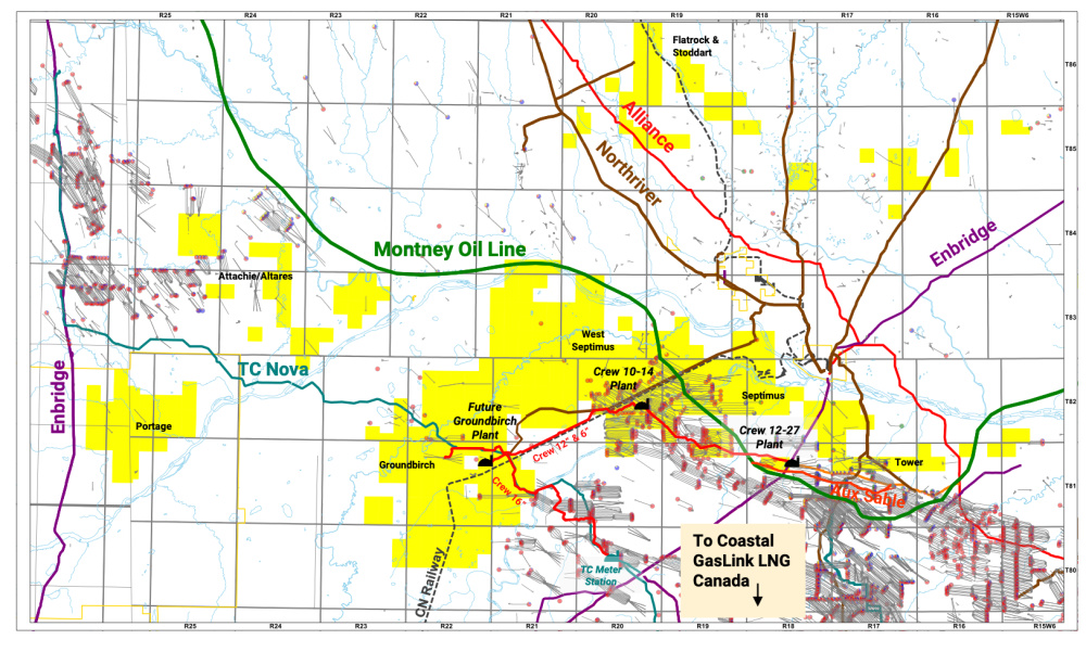 Hart Energy August 2022 - Crew Energy Divests Noncore Montney Assets - Crew Montney Land Base Map