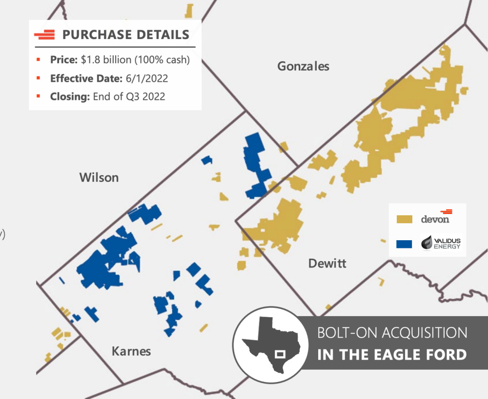 Hart Energy August 2022 - Devon Energy Validus Energy Eagle Ford Shale Acquisition - Investor Presentation Map