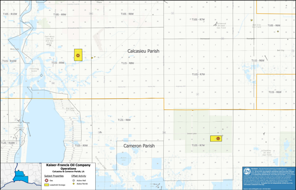 Hart Energy August 2022 - EnergyNet Marketed Map 2 - Kaiser-Francis Oil Louisiana Texas Operated Well Package