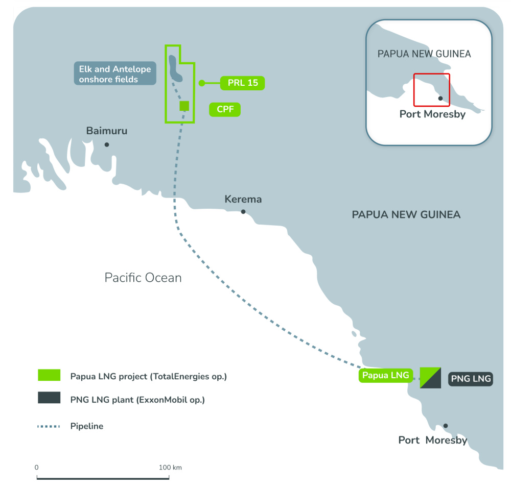 Hart Energy August 2022 - International Exploration and Production Highlights Papua New Guinea - TotalEnergies Papua LNG joint venture Map
